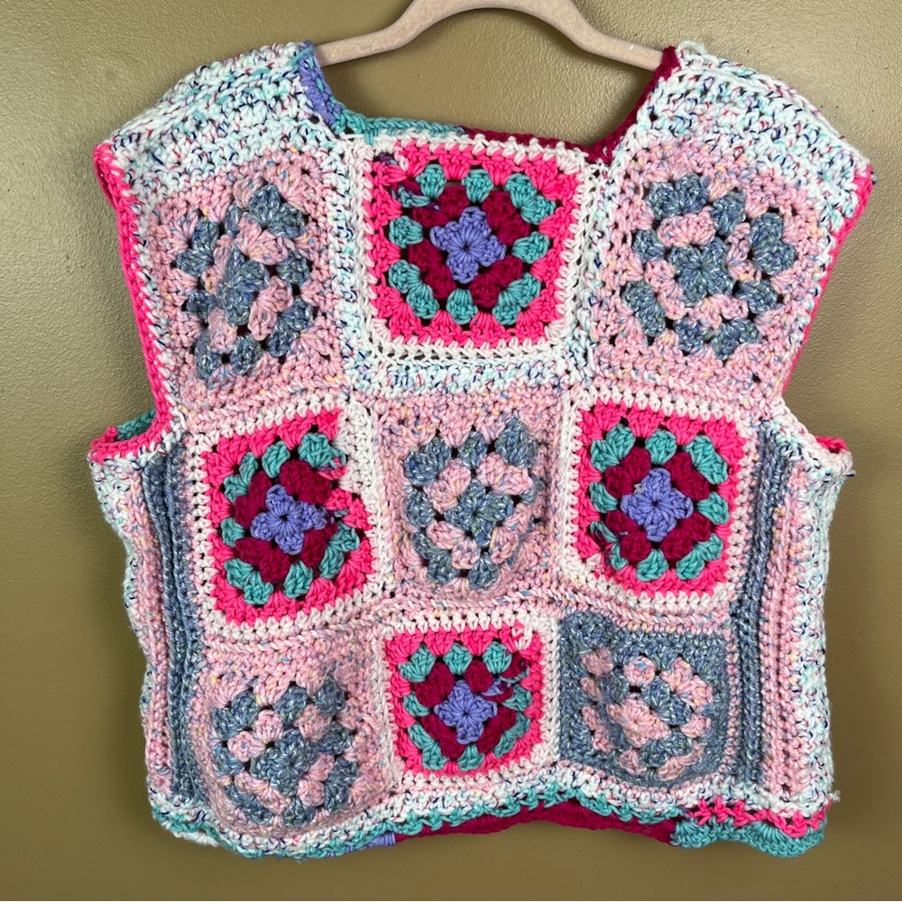 Hand Crocheted Granny Square Tank Summer Beach Barbie Barbiecore Grannycore